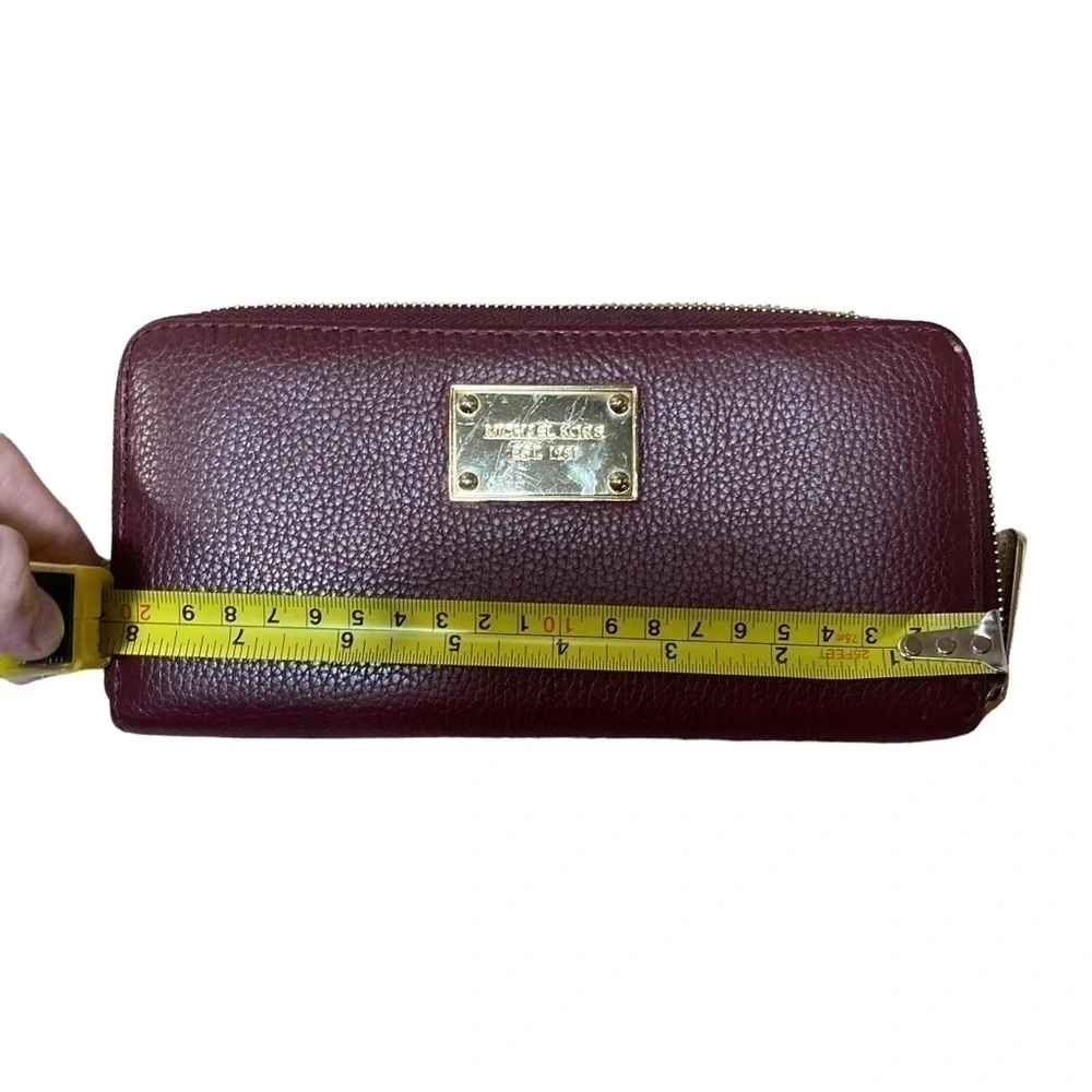 Michael kors burgundy red leather long zipper clutch wallet